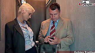 German Big Tits Blonde Secretary Get Anal Fuck In Lift