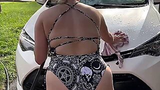 Mature Milf Washes Cars Then Cock