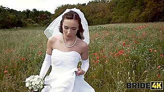 Bride4K. Pretty Brunette Bride Fucks A Horny Shepherd In A Summer Field