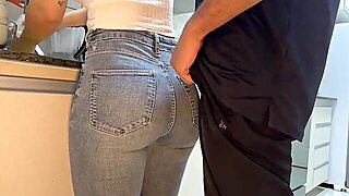 Cumming On My Maids Jeans In The Kitchen, That Babe Comes To Work With Constricted Panties To Tease 